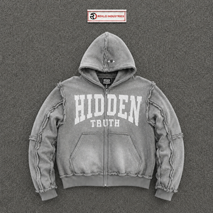 Sudadera con capucha clásica con cremallera, gris claro, estilo vintage, premium, urbana, icónica, oversize, de forro polar, informal, para otoño - Product Image 5