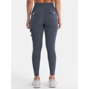Button Fly Closure Pockets Legging <b>For</b> Women Breathable Stretch <b>Material</b> Daily Gym Practice Training Usage Summer Yoga Tights - Product Image 4