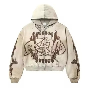 Wholesale Men's Vintage Acid Wash Hoodie 100% Cotton 300gsm Heavyweight Embroidered Plain Dyed Winter Season Digital Printing - Product Image 2