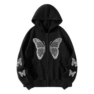 Oversized Streetwear <b>Jacket</b> Women <b>Rhinestone</b> Hoodie Wholesale High Quality Fleece Logo Design Full Zip up <b>Rhinestone</b> Hoodies - Product Image 1