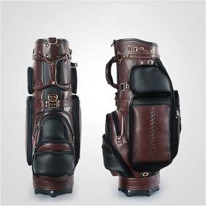 Genuine Leather Golf Bag Solid Color Zip Closure Large Capacity For Adults Carry Golf Clubs - Product Image 5