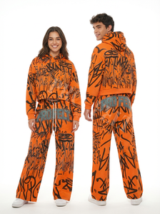 ชุดเซ็ตฮู้ดดี้และกางเกงสตรีทแวร์สำหรับฤดูหนาว ระบายอากาศได้ดี ผลิตจากผ้าฝ้ายฟลีซ 100%  ชุดลำลองสุดเท่ห์ พิมพ์ลายกราฟิก  ใส่สบาย ทรงโอเวอร์ไซส์  สำหรับทั้งชายและหญิง - Product Image 2