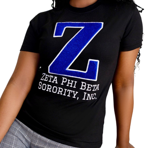 T-shirt décontracté en chenille Zeta Phi Beta Big Z pour femme, noir, avec lettres grecques brodées, pour sororité - Product Image 6