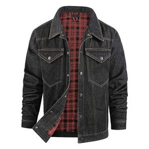 Mens Flannel Lined Denim <b>Jacket</b> Snap Cowboy Cut Western Classic Slim Fit Vintage Heavy Duty <b>Trucker</b> Coat Premium Streetwear - Product Image 1