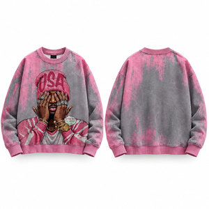 Pink Gray Tie Dye Sweatshirt With USA Graphic Print Men Relaxed Fit Sublimation Printed Apparel Adults Sweatshirts - Product Image 1
