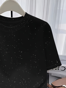 เสื้อยืดสตรีทแวร์ผู้ชายไซส์ใหญ่ พิมพ์ลายจุดกลิตเตอร์ประดับเพชร แขนสั้น คอกลม ระบายอากาศได้ดี MOQ ต่ำ รับผลิตแบบ OEM ODM - Product Image 4