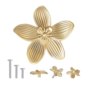 Brushed <b>Gold</b> Flower Cabinet Knobs, Vintage Floral <b>Drawer</b> <b>Pulls</b> Decorative Dresser Handles for Furniture Flower Shape Metal Knobs - Product Image 6