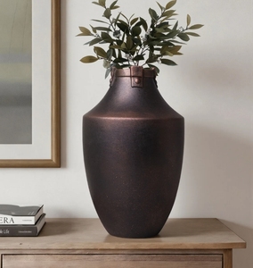 Handmade Modern Dark Bronze Metal Urn <b>Vase</b> Textured Shoulder <b>Decorative</b> Flower Vessel Luxury Living Room Tabletop Centerpiece - Product Image 1