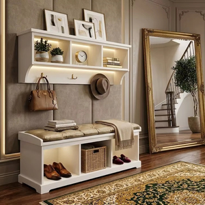 Luxury entryway bench with shoe storage Wood Traditional Design Modern Style Fast Shipping Hotel Use Living Room Furniture - Product Image 1