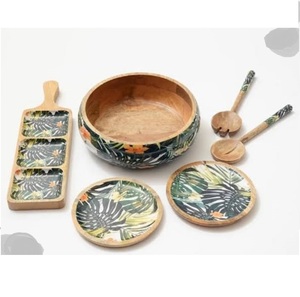 <b>Sticker</b> Enamel Printed Custom Made Table Top Wooden Dough Bowl for Home <b>Kitchen</b> Use Natural Wooden Salad Serving Bowl - Product Image 4