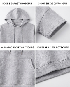 Hot Sale Breathable Cotton Fleece <b>Men</b> Short Sleeve Hoodie Customizable Colors French Terry Basic Cotton Blended Low Price Hoodie - Product Image 6