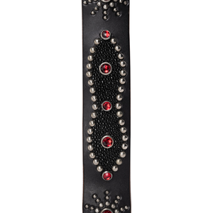 Black Genuine Leather Reversible <b>Belt</b> with Alloy Rectangular Buckle <b>Red</b> Rhinestones Casual Durable Cow Hide - Product Image 3