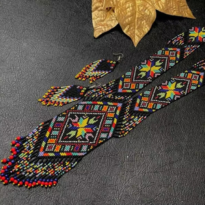 BLACK BEST SALE Chunky Ethnic Tribal Red &White Necklace Unique African Woman Necklace with earring FOR Party Gift Wedding - Product Image 2