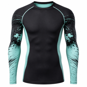 เสื้อรัดกล้ามเนื้อสำหรับออกกำลังกาย MMA BJJ สำหรับผู้ใหญ่ ยูนิเซ็กซ์ ผ้าสแปนเด็กซ์/คอตตอน แขนยาว ย้อมสีแบบ Garment Dyed พิมพ์ลายด้วยความร้อน ป้องกันรังสียูวี UPF50+ - Product Image 1