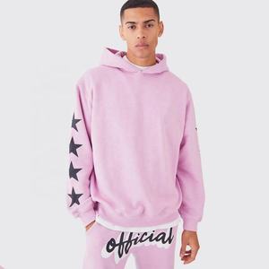 Ensemble survêtement rose à capuche avec imprimé étoiles et logo « Officiel » – Sweat-shirt et pantalon streetwear coupe ample longueur intégrale pour l'automne - Product Image 2