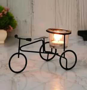 Skies Trader Metal Bicycle Candle Holder Black Iron <b>Cycle</b> Votive <b>Stand</b> Glass Tea Light Lantern Creative Tabletop Miniature Gift - Product Image 1