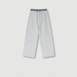 Women's Gray Knitted Straight Loose Fit Knee Length Pants With Drawstring Waist Mid Rise Casual Autumn Wear Solid Color 100 - Product Image 1