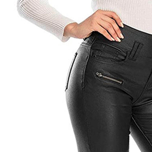 Pantalones de cuero sintético con estampado de vaca para mujer, hechos a medida, al por mayor, tendencia 2026, estilo piel de vaca, color negro. - Product Image 5
