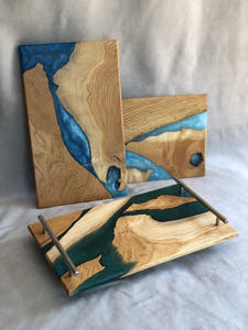 Plateau de service en bois de haute qualité avec motif floral en résine unique pour accueillir de grands rassemblements et un usage domestique - Product Image 3