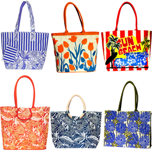 Sac de plage élégant et durable en jute avec longues poignées d'épaule |   Tissu imprimé floral sans azo pour le shopping, l'usage quotidien et les activités de plein air - Product Image 1