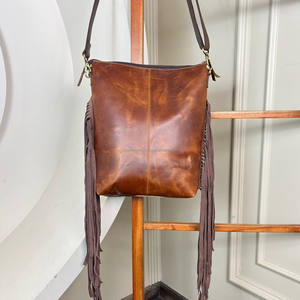 Mode dames frange usiné à la main en cuir sac à bandoulière grande capacité en cuir de vachette véritable conception florale sac à main pour femmes - Product Image 5