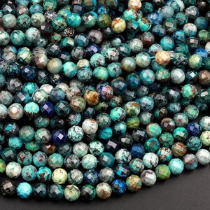 ลูกปัดคริสโซคอลล่าอะซูไรต์ทรงกลมเหลี่ยมเพชรพลอยธรรมชาติสีฟ้าเขียว สำหรับทำเครื่องประดับ DIY - Product Image 5