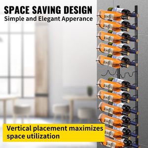 Porte-bouteilles mural vertical moderne en acier noir 12x2 avec porte-serviettes, porte-vin décoratif mural - Product Image 3
