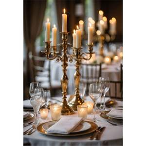 เชิงเทียนสไตล์ยุโรปพรีเมียมสีเงินพร้อมฐานลายดอกไม้ |   เชิงเทียนโลหะ 5 แขนสำหรับงานเลี้ยงต้อนรับและงานจัดเลี้ยง - Product Image 3