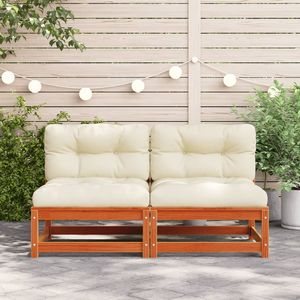 Canapé de jardin élégant en bois de pin massif, tissu Oxford et coton PP, finition crème, couleur marron ciré - Product Image 3