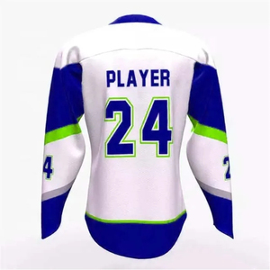 Maillot de hockey sur glace personnalisé blanc, marron, vert fluo, sublimé, en maille respirante, pour homme, manches longues, tenue d'équipe - Product Image 5