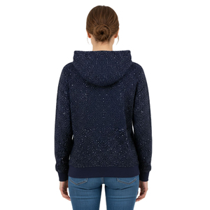 2026 <b>Top</b> Selling <b>Women's</b> <b>Navy</b> Blue Rhinestone Hoodie Pullover Hooded Sweatshirt All Over Crystal Embellished Casual Streetwear - Product Image 2