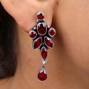 Fast Shipping Oxidized <b>Silver</b> Flower Boho <b>Earrings</b> Women | Handmade Ethnic <b>Dangle</b> <b>Earrings</b> with Onyx | ARTS JEWELS Rajasthan - Product Image 2