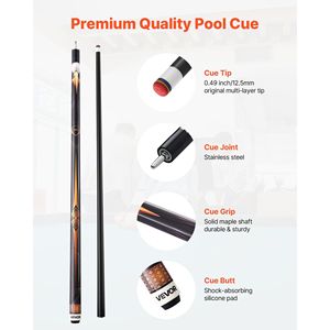 Stecca da Biliardo Professionale in Legno d'Acero Canadese, 1 Pezzo, 58 Pollici, 19 Once, con Anello di Connessione Multistrato in ABS per Casa e Ufficio - Product Image 2
