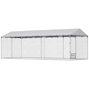 Cuccia per Cani da Esterno Regolabile 6x2.3x2m con Copertura Impermeabile Anti-UV, Porta Bloccabile e Ciotole - Gabbia per Animali Domestici - Product Image 1