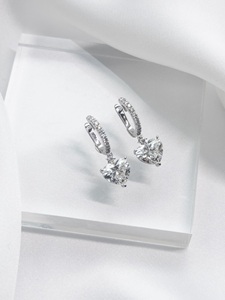 Heart Cut Moissanite <b>Huggie</b> Earrings 925 <b>Silver</b> Rhodium Plated Claw Setting Women's Romantic Wedding Jewelry - Product Image 1