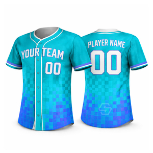 Camiseta de Béisbol Personalizada Unisex de Manga Corta con Botones al Frente, Estampado Sublimado con Patrón Geométrico en Morado, Rosa y Naranja, 100% Poliéster - Product Image 6