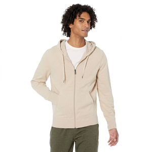 Sweat-shirt en molleton à capuche beige pour homme, coupe classique, style décontracté, couleur unie, matière en coton tricoté, vêtement d'automne - Product Image 6