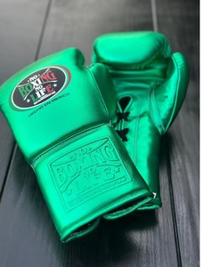 High Quality Lightweight Customized No Boxing No Life Green Cowhide <b>Leather</b> MMA Training Boxing Gloves Lace-Up Unisex - Product Image 5