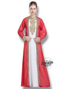 Robe Abaya Kaftan en Chiffon pour Femmes, Simple et Élégante, Col Debout, Manches Longues, Broderie de Paillettes, Applique, Couleur Unie - Product Image 4