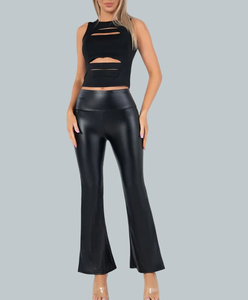 Women Genuine Leather Skinny <b>Pants</b> Wide Leg USA Fashion Style Soft Lambskin Online Store RTS Products Trousers - Product Image 4