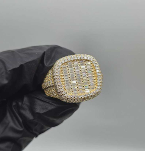 Moissanite Iced Out Baguette <b>Ring</b> Gold Tone Hip Hop Statement <b>Ring</b> Luxury Pave Jewelry for <b>Men</b> - Product Image 2