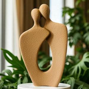 Figurine de couple en céramique minimaliste moderne, sculpture de table artisanale Wabi-sabi, blanc, salon, meuble TV - Product Image 2