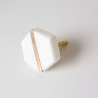 Poignée de meuble artisanale en marbre blanc et laiton, bouton rond décoratif pour tiroir, finition dorée, poignée de porte de placard, Lma