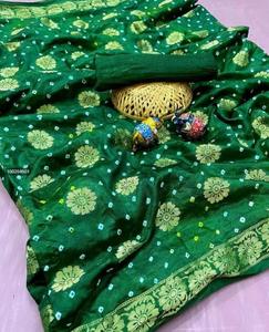 Semi <b>Art</b> Silk Flowers Style Indian Fancy Bandhani Saree - Product Image 3
