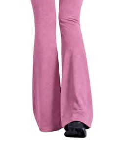 Conjunto de yoga de dos piezas rosa personalizado para mujer, top corto con cremallera y pantalones acampanados de cintura alta, ropa elástica para gimnasio, fabricante personalizado OEM - Product Image 4