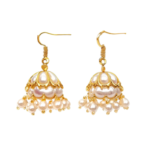 Elegant Matte Jhumka Earrings with White Pearl Stone for Party - Product Image 2