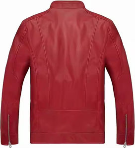 Veste en cuir pour homme, coupe ajustée, rouge, pour moto |   Veste de motard élégante avec poches zippées |   Veste en cuir respirante pour l'extérieur en hiver - Product Image 2
