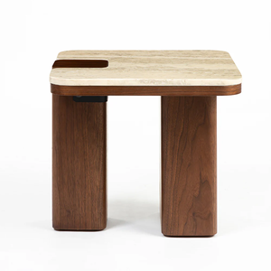 Modern Marble Top Wood Nightstand Minimalist Design Bedroom Furniture Home With Foldable - Product Image 5