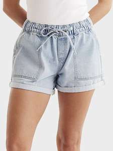 High Waisted Light Blue Denim Shorts With Drawstring <b>Elastic</b> <b>Waist</b> Loose Fit Casual Summer Style Women's Shorts - Product Image 5
