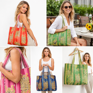 Custom Cotton Tote <b>Bag</b> Wholesale | Handmade Quilted Reversible Leopard Print Zipper Closure Embroidery <b>Beach</b> Ready Shoulder <b>Bag</b> - Product Image 2